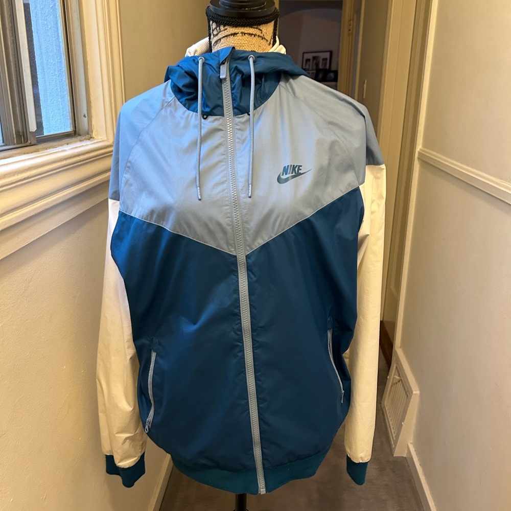 Nike Blue and White Windbreaker Jacket -M